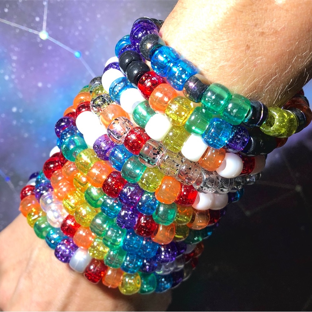 Glittery Rainbow Kandi Beaded Bracelets Bundle